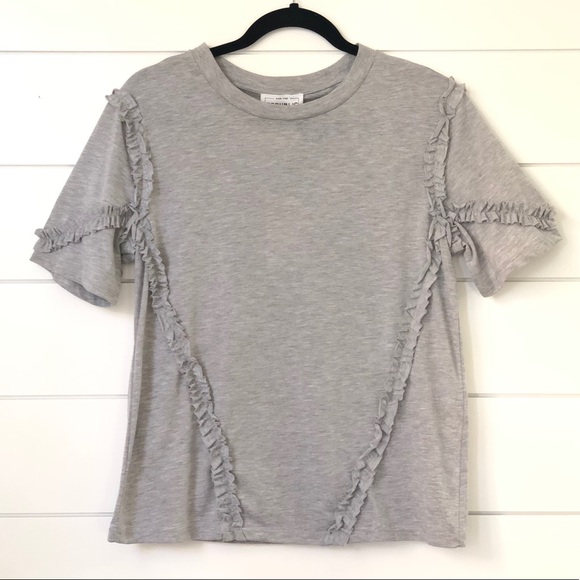 NEW Gray Tee with Ruffle Detail - Picture 1 of 3